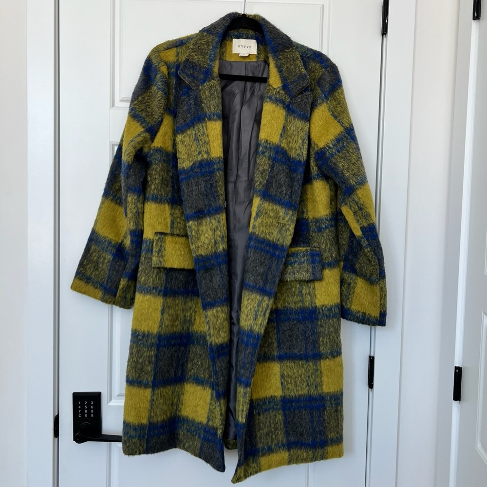 HYFVE Yellow and Blue Plaid Coat - Size S